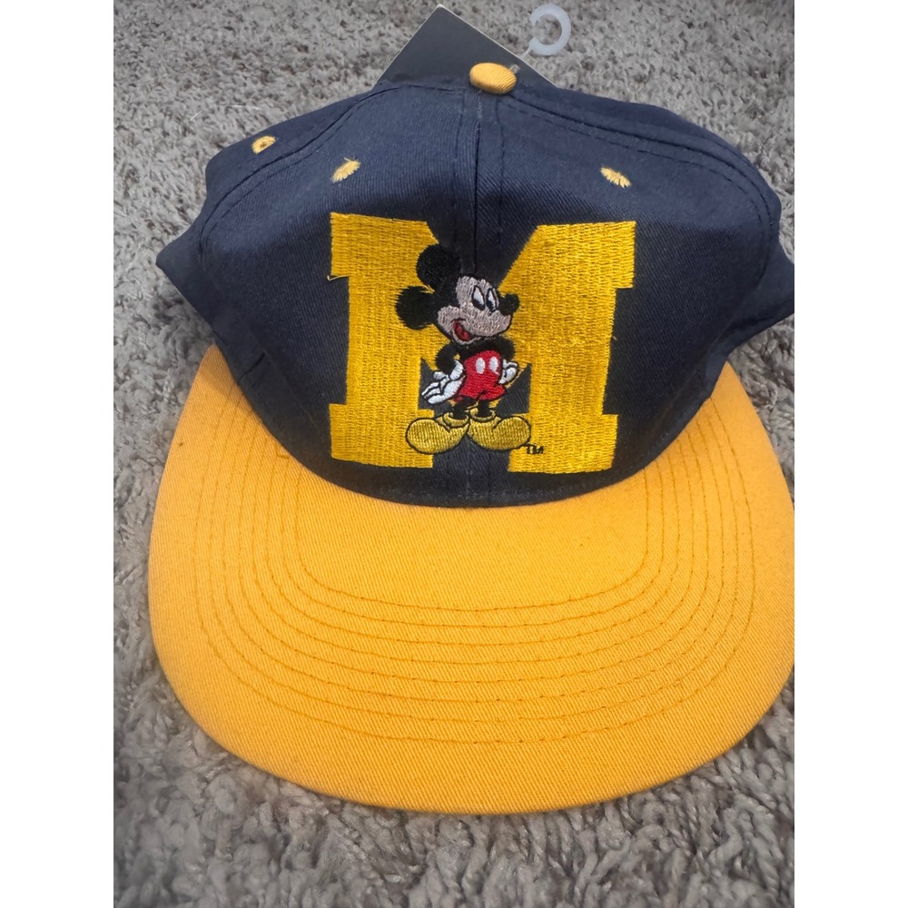 Vintage Hat Mickey Unlimited Michigan Wolverines Snapback Hat Disney Block M NWT